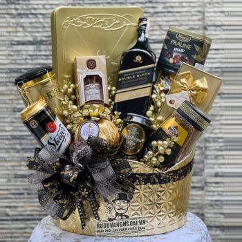 Giỏ Quà Tết Rượu Johnnie Walker Double Black đẳng cấp quà biếu